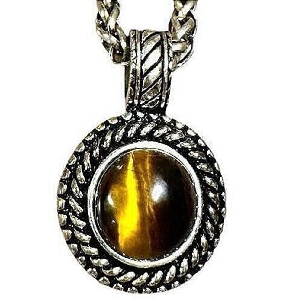 Vintage Tiger Eye Pendant Necklace & Earrings Set Boho Jewelry Gift for Her